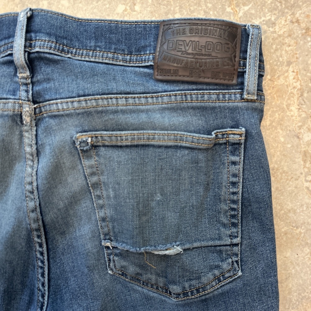 Devil Dog Slim Straight Jeans Men's 34x32 Blue Denim Pants Stretch Flex Pockets